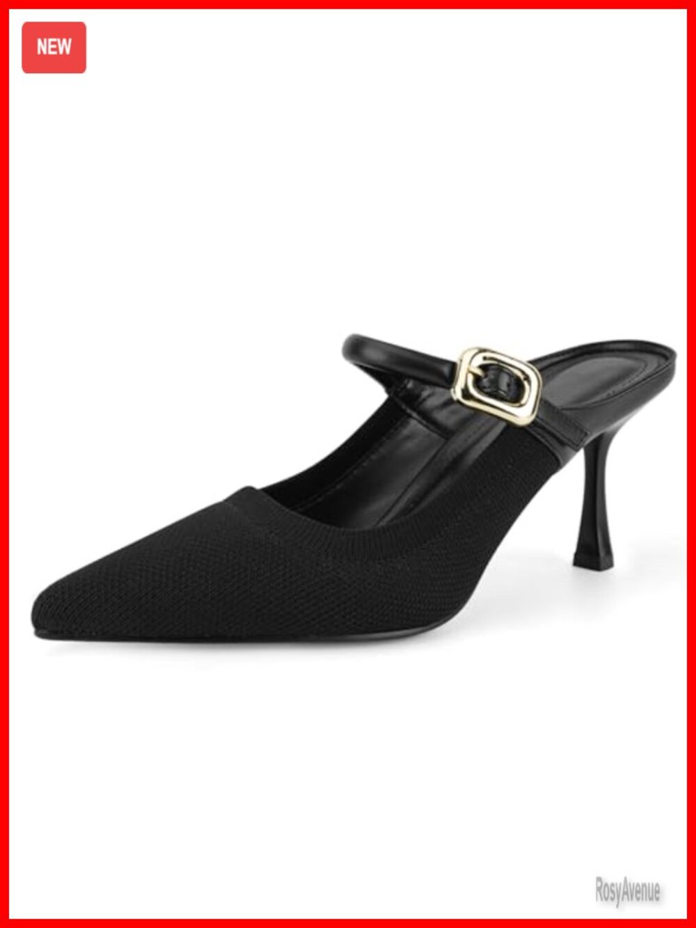 Knit Pointed Toe Heeled Mules Buckle Strap Dress Pumps